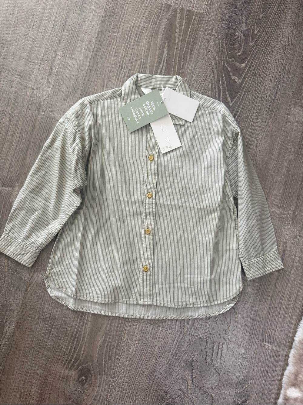 Kids' Long-Sleeve Button-Up Shirt - Light Sage Stripe
